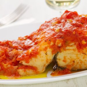 merluzzo cotto con pomodoro